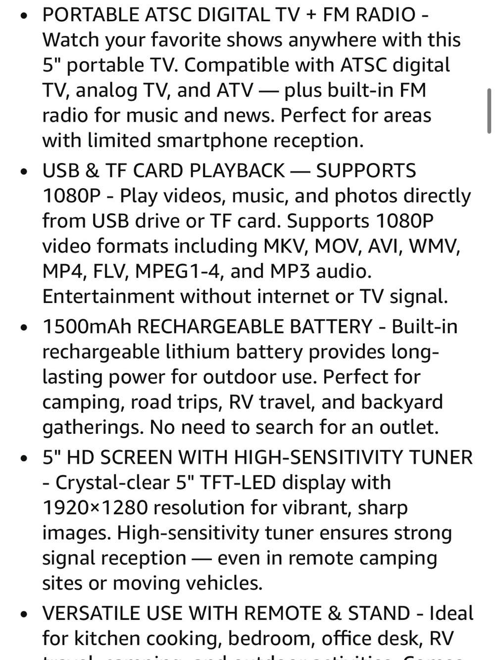 Brand New 5" Portable Handheld TV with FM Radio - Black - Picture 5 of 10